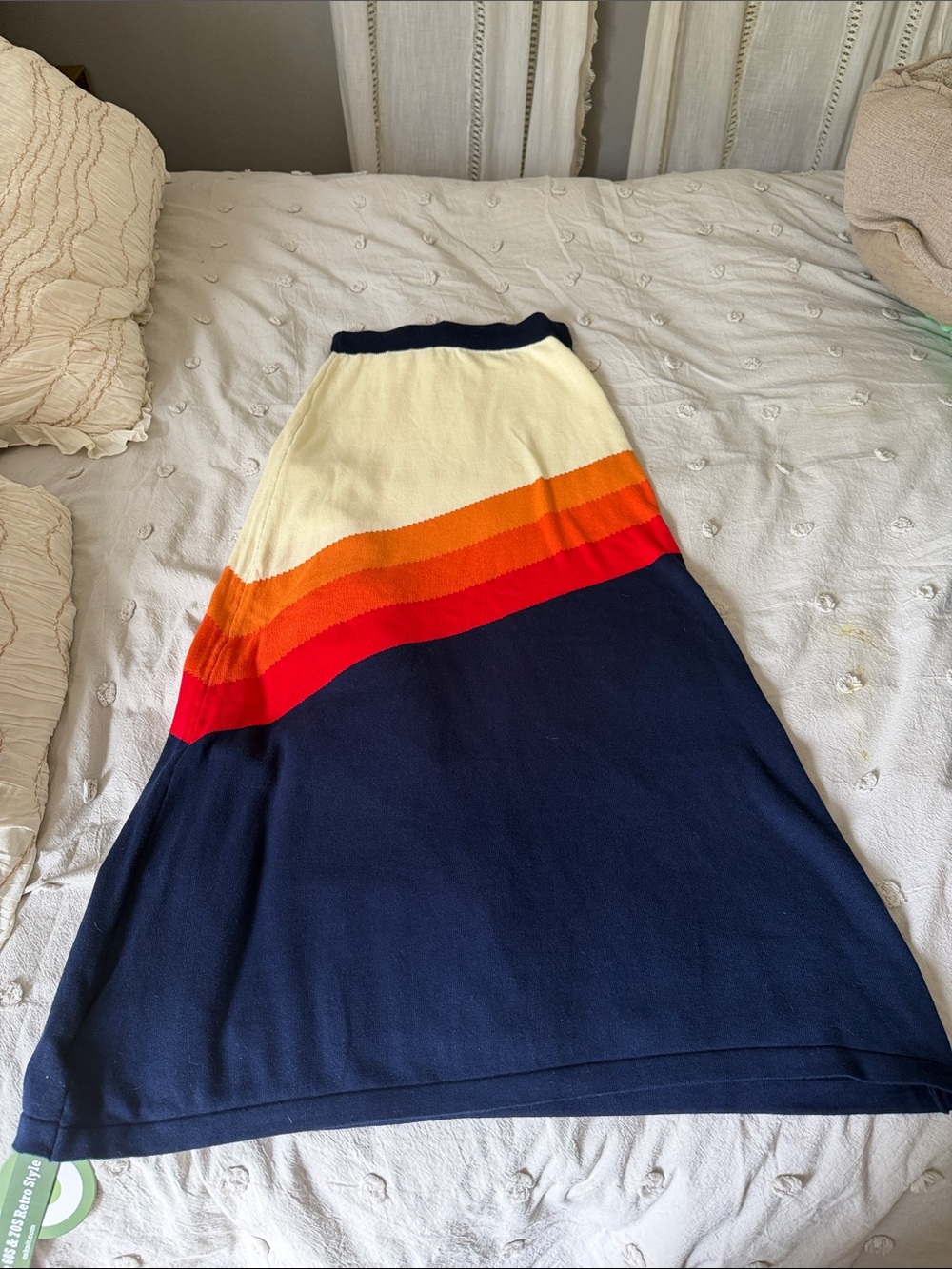Maxi Skirt in Navy with Cream, Orange and Red Colorblock - Picture 5 of 8